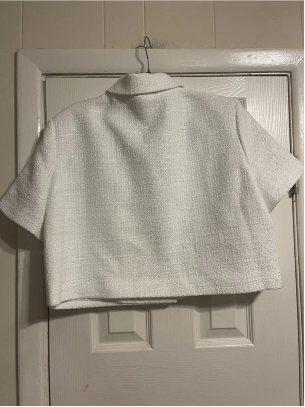 Ann Taylor White Bouclé Cropped Boxy Shimmer Short Sleeve Jacket Blazer 16 NWT